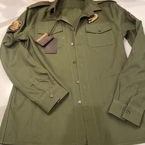 Roberto Cavalli men’s long sleeve military free jacket with embroidered emblems